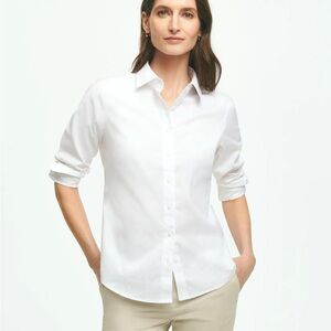 Brooks Brothers Fitted Non-Iron Stretch w/ Darts Cotton White Button-Up Shirt 16